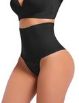 Niceuare Tummy Control Thong Shapewear for Women Seamless Body Shaper Panties Mid Waisted Underwear Lace Girdle Thong（Black，Small）