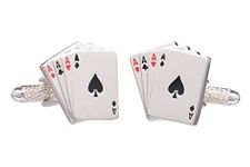 Four Aces Playing Card Hand Cufflinks In Onyx Art Box, One size, Silver