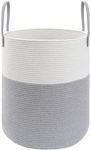 JMvicyroam Large Woven Laundry Basket Hamper,100L Cotton Rope Storage Bin for Blankets,Toys and Clothes,Decorative Tall Nursery Hamper for Living Room,Baby Nursery,Bathroom and Bedroom,White and Grey