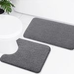 Buganda Bathroom Rugs Set 2 Pieces, Shaggy Absorbent Soft Bath Mat & U-Shaped Toilet Contour Rug, Non-Slip Machine Wash Bath Rugs Sets for Bathroom (24"x20"+30"x20", Grey)