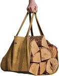 Case4Life Firewood Bag - Log Carrier for Wood - Heavy Duty Waxed Canvas Firewood Carrier - Water Resistant Log Carrier Bag - Brown Dirt Resistant Wood Bag - Camping Accessory