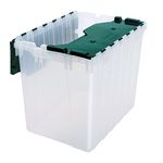 Akro-Mils 66497 18 Gallon Plastic Stackable Storage KeepBox Tote Container with Hinged Attached Lid, 21-Inch L x 15-Inch W x 17-Inch H, Clear/Green