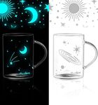 Astronomy Lovers Glass Mugs - Night sky, Set of 2 - Light Changing Mug, Constellation Luminous Mug - Glow in the Dark Gifts - Night Sky Zodiac Sign Star 16oz, Gifts Astrology Gift, Kids, Women & Men