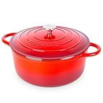 Cast Iron Dutch Oven with Lid – Non-Stick Ovenproof Enamelled Casserole Pot – Sturdy Dutch Oven Cookware – Red, 7.3-Quart, 30cm – by Nuovva