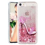 LEECOCO iPhone 5S Case Dandelion Bling Glitter Liquid Shiny Quicksand Clear Transparent Soft TPU Silicone Shockproof Protection Bumper Cover for iPhone 5 / 5S / SE High Heels LS XY