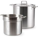 HOMICHEF 21 Quart Nickel Free Stainless Steel Pasta Pot With Strainer and Lid - Commercial Grade Stainless Steel Veggie Steam Baskets - Matte Polished 21 Quart Induction Steamer Pot Strainer Set