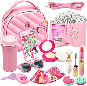 Kids Pretend Play Little Girl Purse Accessories, Princess Toy Cell Phone Fake Makeup Handbag Wallet Sunglasses Keys Credit Card Water Bottle Birthday Gifts Toys for 3 4 5 6 7 8 9 10+ Year Old Girls