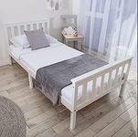 COSMO BUY Wooden Bed Frame with Gel Mattress Option White Pine Bed Frame Available in 3Ft Single, 4Ft Small Double, 4Ft6 Double and 5Ft King Solid Wood Shaker Bed (Single Bed Only)