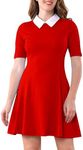 Aphratti Women's Short Sleeve Peter Pan Collar Cute Skater Dress Fit and Flare A-Line Casual Dresses Red Small