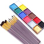 Face Paint Kit, 12 Colors Painting Palette with 10 Brushes Water-Based Body Paint Face Makeup Safe and Easy to Clean for Halloween Carnivals Cosplay Party Stage Performances