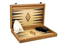 Large Tournament Wooden Manopoulos Backgammon Set Family Board Game Oak & Walnut 23 Inch Storage Racks Included With Backgammon Pieces