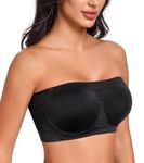 Exclare Strapless Bandeau Bra Underwire Unpadded Anti-Slip Silicone Multiway Support Tube Top Bralette for Women (XXL, Black)