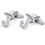 HONEY BEAR Mens Initial Alphabet Letter Silver White Steel Wedding Formal Business Cufflinks (J)