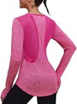 PINSPARK Long Sleeve Workout Top for Women Loose Fit Athletic Shirts with Thumb Hole Quick Dry Running Gym Top Hot Pink XL