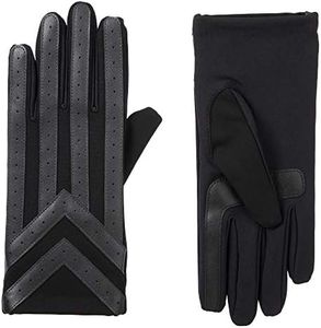 isotoner Men’s Spandex Touchscreen Cold Weather Gloves with Warm Fleece Lining and Chevron Details, Charcoal, Large