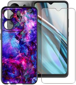 YQINHHME Black Soft TPU Bumper Phone Case for BLU View 5 B160V (6.56") with 1 X Tempered Glass Screen Protector, Slim Silicone Shockproof Cover for BLU View 5 B160V - Gorgeous