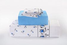 NZ Rose Bud Floral Pattern Flannelette 100% Natural Brushed Cotton Thermal Fitted and Flat Sheet Set With Pillowcases (Blue, King Size Sheet Set)