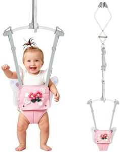 FUNLIO Baby Door Jumper for 6-24 Months (with Door Clamp), Baby Jumper Doorway with Strong Spring & Adjustable Strap, Portable Infant Door Bouncer, Bearing 40 Lbs, Pink Butterfly