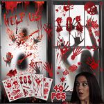 Halloween Decorations Indoor Window Stickers, Halloween Window Decorations Zombie Posters Set Reusable Halloween Accessories, Scary Bloody Handprints Footprints Wall Stickers, for Halloween Party