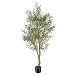 FEELEAD 7ft Faux Olive Tree - Fake Potted Olive Silk Tree with Planter Natural Olive Branches and Realistic Leaves Artificial Tree for Home House Office Decor Indoor