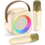 Karaoke Machine, Portable Bluetooth Karaoke Speaker with 2 Wireless Microphones and Party Lights for Kids and Adults, Birthday Gifts for Girls Boys Family Home Party (Beige2)