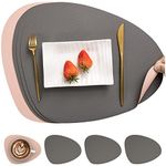 Myir JUN Leather Table Mats and Coasters, Placemat Round PU Waterproof Dual-Sided Kitchen Place Mats Coffee Mats Non-Slip Washable Placemats and Coaster Sets 4 (Set of 4, Gray Pink)