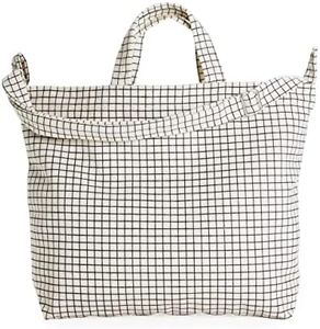 BAGGU Horizontal Zip Duck Bag, Natural Grid, One Size, Tote Bag