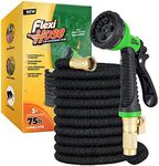 Flexi Hose Lightweight Expandable Garden Hose, No-Kink Flexibility, 3/4 Inch Solid Brass Fittings and Double Latex Core (75 FT, Black)