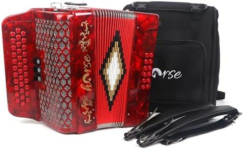Horse 34 Key Accordion, GCF 12 Bass 3 Row, Made of Celluloid Louder & Clearer Timbre than Plastic,Accordions Instrument for Adults,W/Luxury Backpack,Straps,34 Buttons Acordeón Acordeones Para Adultos