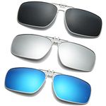 Long Keeper 3-Pack Polarised Clip on Sunglasses over Prescription Glasses for Men Women, Anti Glare Driving Fishing Clip-on Flip up Sunglasses