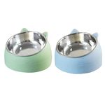 Stainless Steel Pet Cat Bowl, Cat Food Bowl, Cat Feeding Bowl, Cat Water Bowl 2 Pack (400 ml,blue+green)