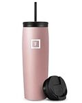 IRON °FLASK Nomad Tumbler - 2 Lids Straw/Flip, Vacuum Insulated Stainless Steel Bottle, Double Walled, Drinking Cup, Thermo Coffee Travel Mug, Water - Valentines Day Gifts - Rose Gold, 24 Oz