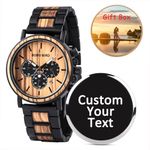 BOBO BIRD Mens Personalized Engraved Wooden Watches Stylish Wood & Stainless Steel Combined Quartz Casual Wristwatches for Men Family Friends Customized Gift (Customized by Yourself)