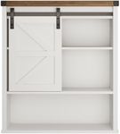 FREDEES Bathroom Wall Cabinet, Farmhouse Medicine Cabinet with Sliding Barn Door and 3-Tier Shelves, Wall Mounted Storage Cabinet for Toilet, Kitchen, Living Room, 26" W x 29" H, Vintage White