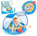JOYCAT Baby Pool Float with Canopy UPF50+ Sun Protection,Baby Floatie for 6-24 Months,Infant Swim Floats with Turtle Sensory Toy and Adjustable Safety Seat,floaties for Toddlers 1-2