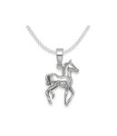 925 Sterling Silver Horse Necklace for Girls - Elegant Equestrian Pendant on 15'' Curb Chain - 12mm x 19mm - Ideal Horse Gifts for Girls - Gift Boxed 8125/15