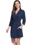 Amorbella Women Shower Robe Ultra Soft Bamboo Bathrobe Short Sleeve Dressing Gown(Navy Blue,Large)