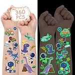 Metker Dinosaurs,Vehicles,Space(360PCS) Kids Luminous Waterproof Temporary Tattoos,Party Supplies for Children,Goody Bag Stuffers Party Bag Fillers Glow Party Supplies Gifts(CA)