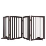 Semiocthome Freestanding Dog Gates for The House, Doorways, Stairs with 2PCS Support Feet, Foldable 4-Panel Pet Gates for Dogs, 24"(H) Extra Wide Doggy Fence for Inside Expands Up to 74"(W)- Brown