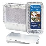 Rollay 50 Pack Aluminium Foil Food Containers with Lids 600ml - Tin Foil Trays with Lids for Food Storage, Baking, Roasting, Takeaway, and Party - Disposable Foil Food Storage Containers