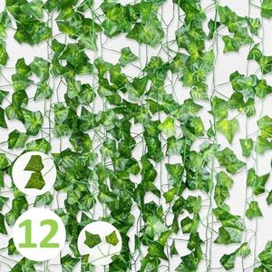 VFANDV Guirnaldas de Hiedra Artificial, 12 Piezas Hiedra Artificial Enredaderas Artificiales, Plantas Decorativas Artificiales para Patio, Columpio, Boda Fiesta, Navidad, Decoración de Halloween