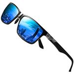 DUCO Sunglasses for Men Carbon Fiber Temples with Rectangular Polarized Metal Frame Sunglasses DC8206 (Black Frame Blue Lens)