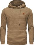 STICKON Men's Hoodies Pullover Drawstring Sweatshirt Square Pattern Quilted Hoodie Khaki S