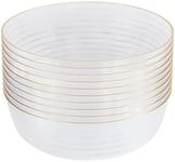 PLASTICPRO [30 Pack 6 OZ Bowls Edge Collection Clear with Gold Rim Plastic Party Dessert Bowls Premium heavyweight Elegant Disposable Tableware Dishes