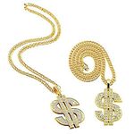 iwobi 2 PCS Dollar Sign Pendant Necklace,Gold Plated Chain for Men,Hip Hop Dollar Necklace