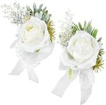 Fomlily 2Pcs Boutonniere Buttonholes Rose Corsage, Groom Groomsman Best Man and Girl Brides Rose Wedding Flowers Accessories Prom Suit Decoration