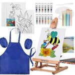 Kids Painting Set, Falling in Art Acrylic Paint Sets, Artist Supplies Kit with Wood Easel, Art Smock, Acrylics, Watercolors, Paint Brushes and More