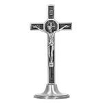 YYQTGG Catholic Cross, Vertical Catholic Crucifix Wall Cross Catholic Crucifix with Removable Base Standing Crucifix Zinc Alloy Metal Beautiful Hand Made Wall Cross for Dressers (Silver)