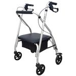 DIALDRCARE Mobility Aid Rollator Walker with Seat, Steel Rolling Walker with 4 Wheels Supports up to 100 KG With Removable Back Support (SILVER) (Black)