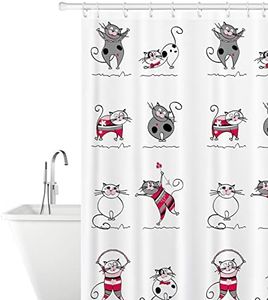 Tatkraft Funny Cats Cortina de Ducha de Poliéster Resistente al Moho, Impermeable, 180 x 180 cm, 12 Anillos de Ducha Incluidos